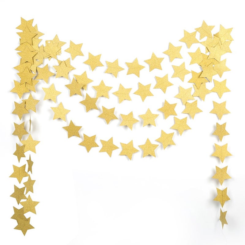 MOWO Star Paper Garland Circle Hanging Decor 3'' in Diameter 10ft (Gold Glitter, 2pc) - Image 1